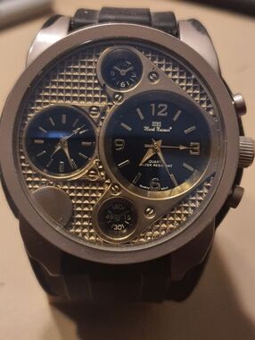 Mark Namier Quartz Dual Timezone Grey/Blue Silicone Wideband Men's Watch